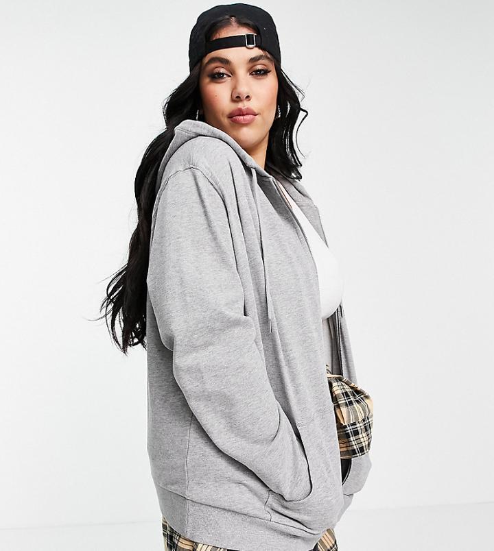 Asos Design Curve Ultimate Organic Cotton Zip Through Hoodie In Gray Heather-grey