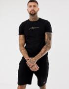Boohooman Gold Embroidered Muscle Fit T-shirt In Black - Black
