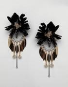 Asos Design Statement Earrings With Resin Flower Design - Black