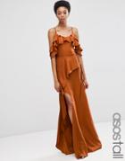 Asos Tall Cold Shoulder Ruffle Cami Maxi Dress - Orange