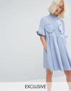 Lazy Oaf Oversized T-shirt Dress With Frilly Hearts - Blue