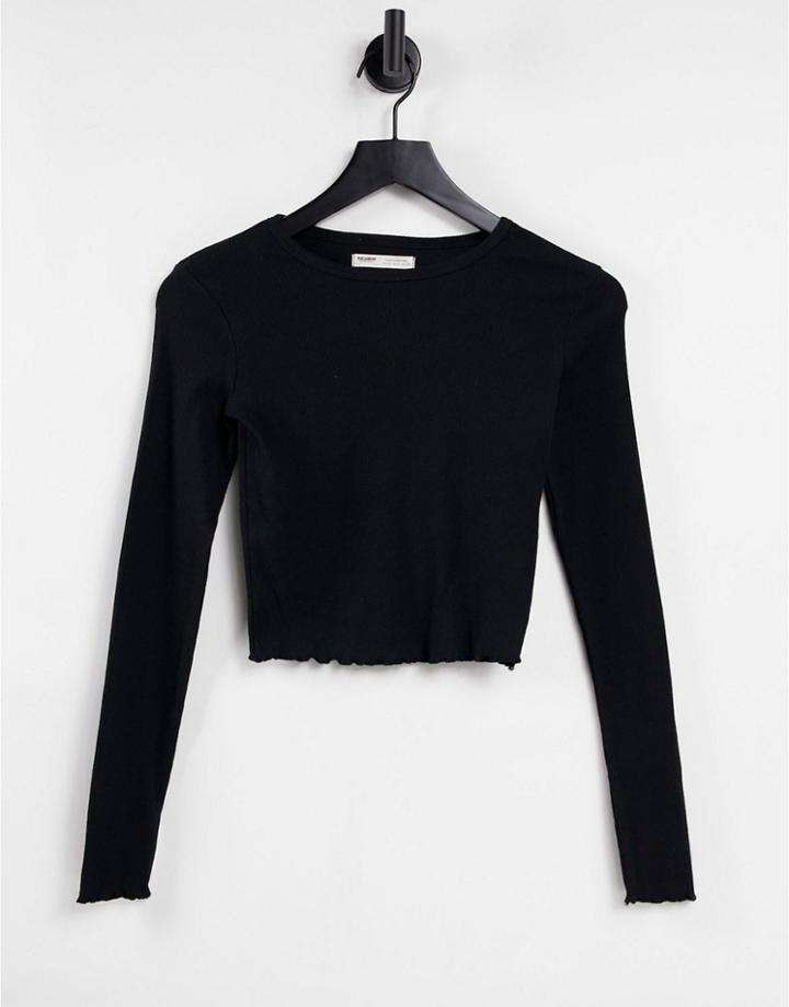 Pull & Bear Lettuce Edge Long Sleeve T-shirt In Black