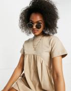 Influence Smock Dress In Beige-brown