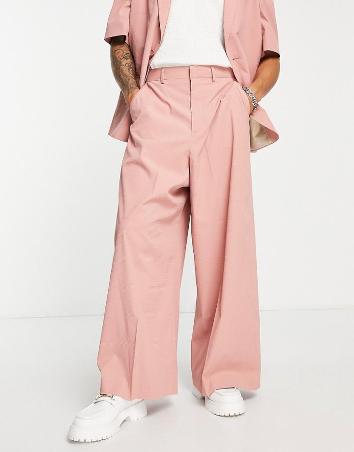 Asos Design Extreme Wide Suit Pants In Micro Seersucker In Pink