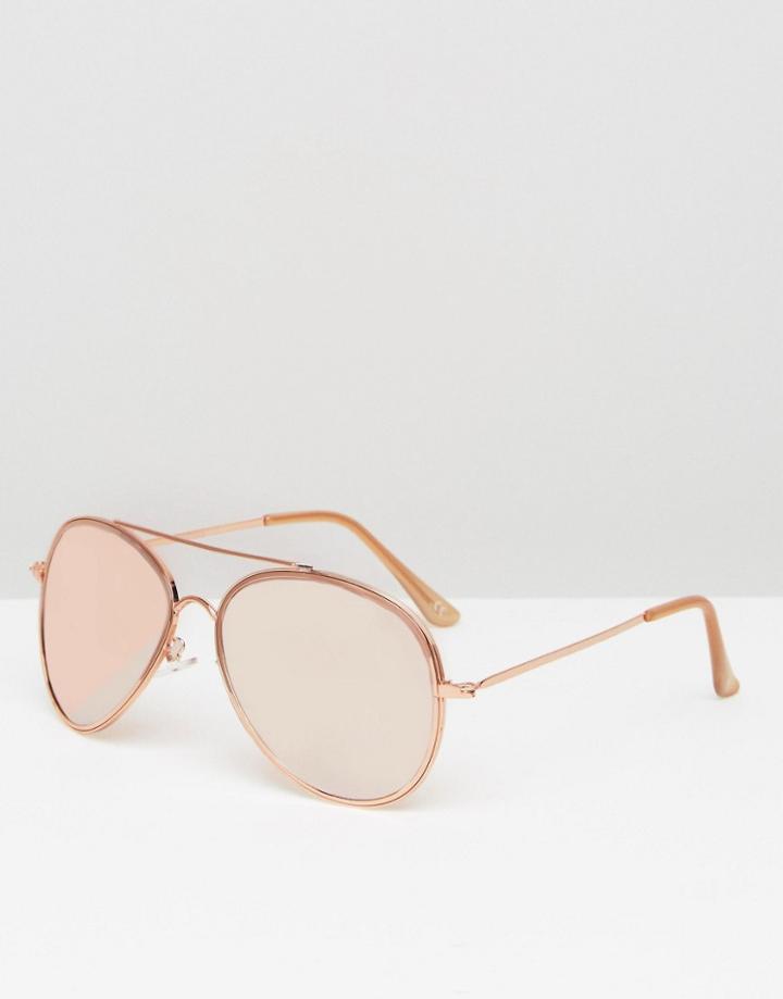 Asos Oversized Aviator Sunglasses In Rose Gold - Gold