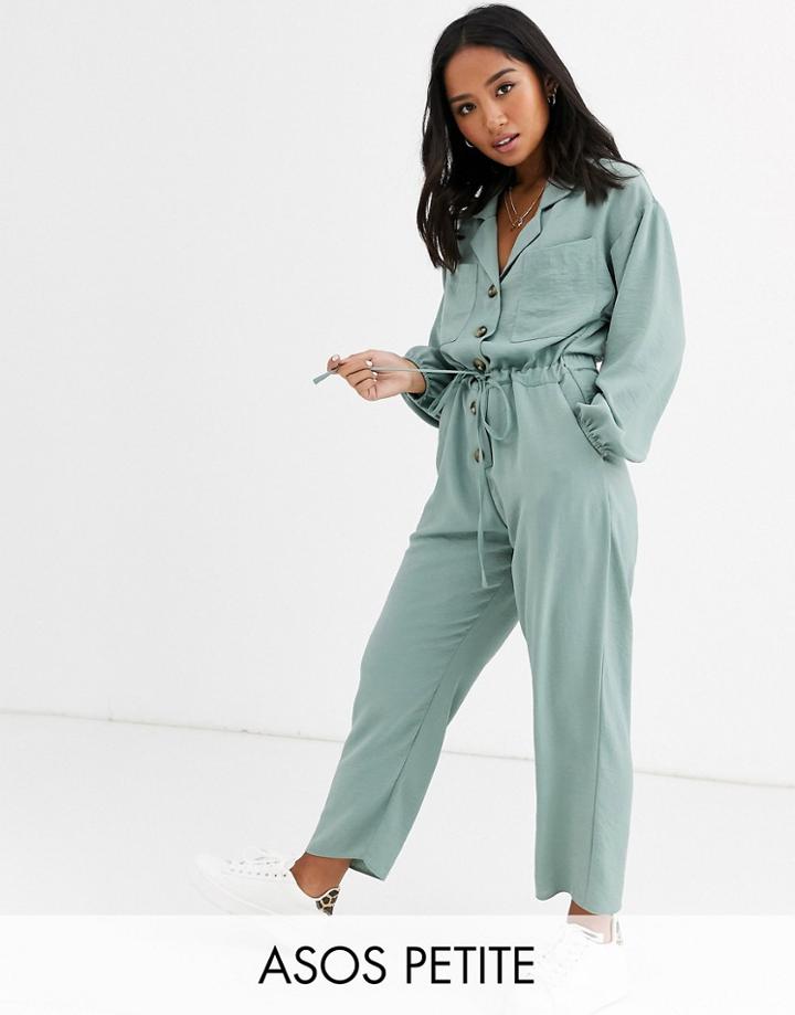 Asos Design Petite Slouchy Button Front Utility Jumpsuit-green