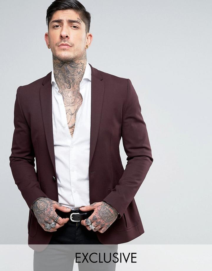 Religion Super Skinny Suit Jacket With Patch Pocket - Purple