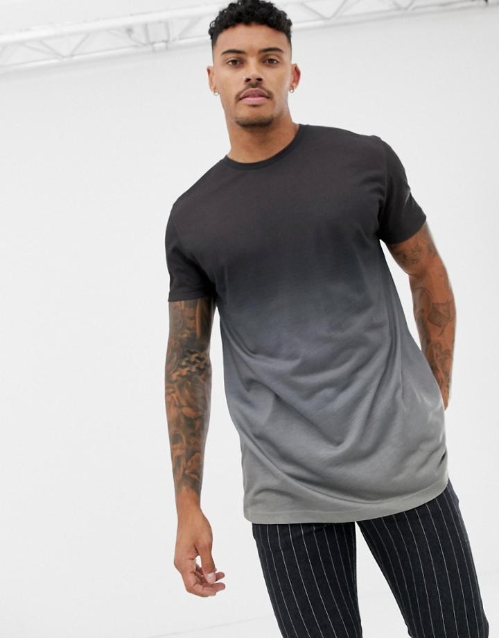 Asos Design Relaxed Longline T-shirt In Subtle Dip Dye In Gray-green