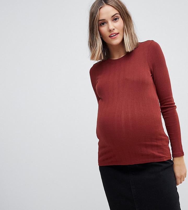New Look Maternity Rib Crew Neck Top - Red