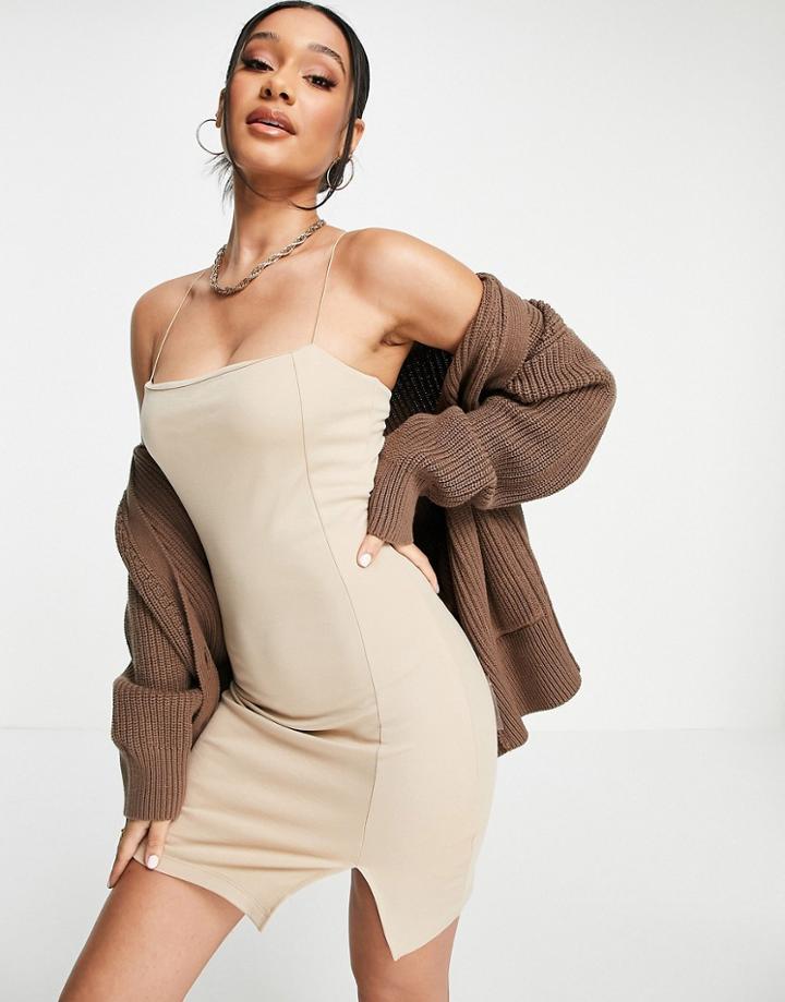 Na-kd X Matiamu By Sofia Tie Cami Strap Mini Dress In Beige-neutral