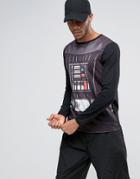 Asos Halloween Star Wars Long Sleeve T-shirt With Darth Vader Print - Black