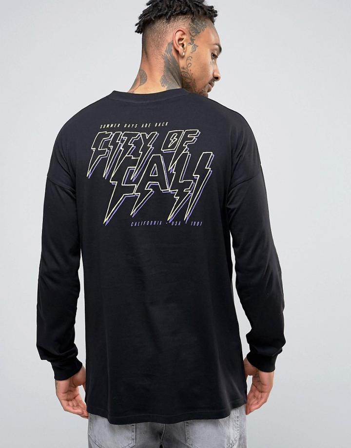 Asos Longline Long Sleeve T-shirt With Front & Back Print - Black