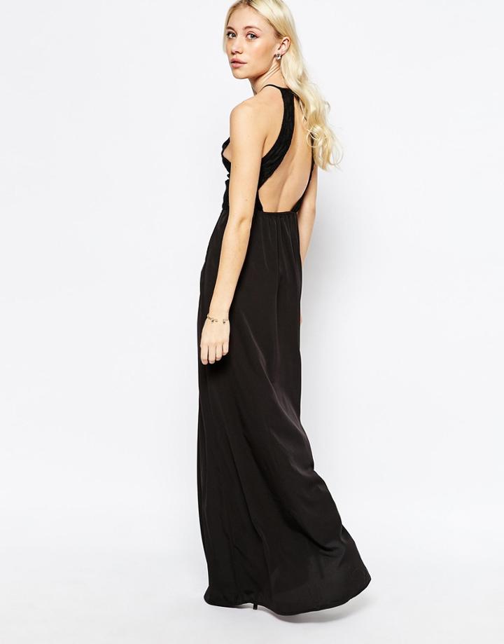 Vila Halterneck Maxi Dress With Cut Out Back - Black