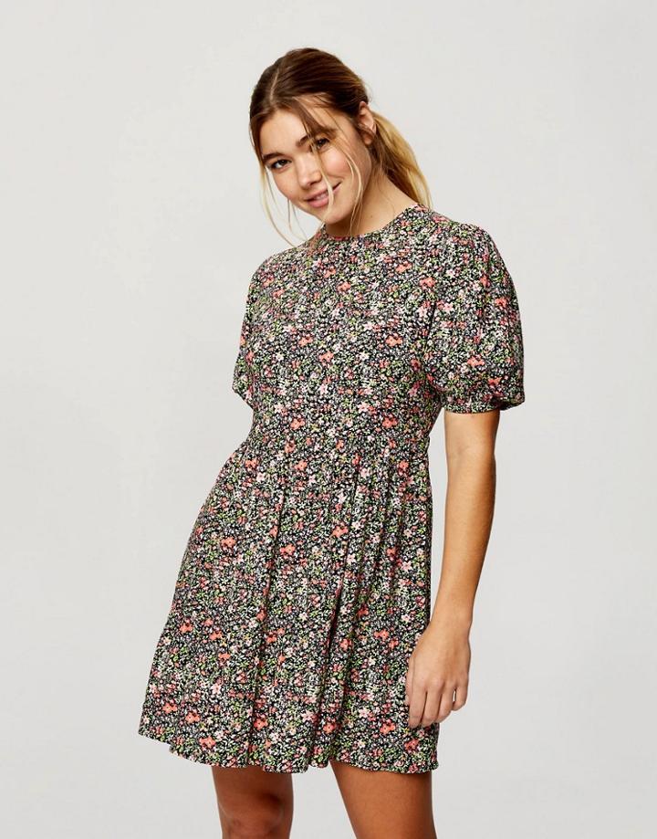 Miss Selfridge Cluster Print Tea Dress In Black