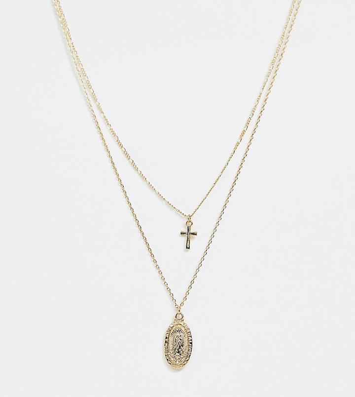 Reclaimed Vintage Inspired Cross And St Christopher Multirow Necklace-gold