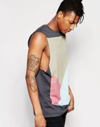 Asos Longline Sleeveless T-shirt With Geo Print And Dropped Armhole - Washed Black