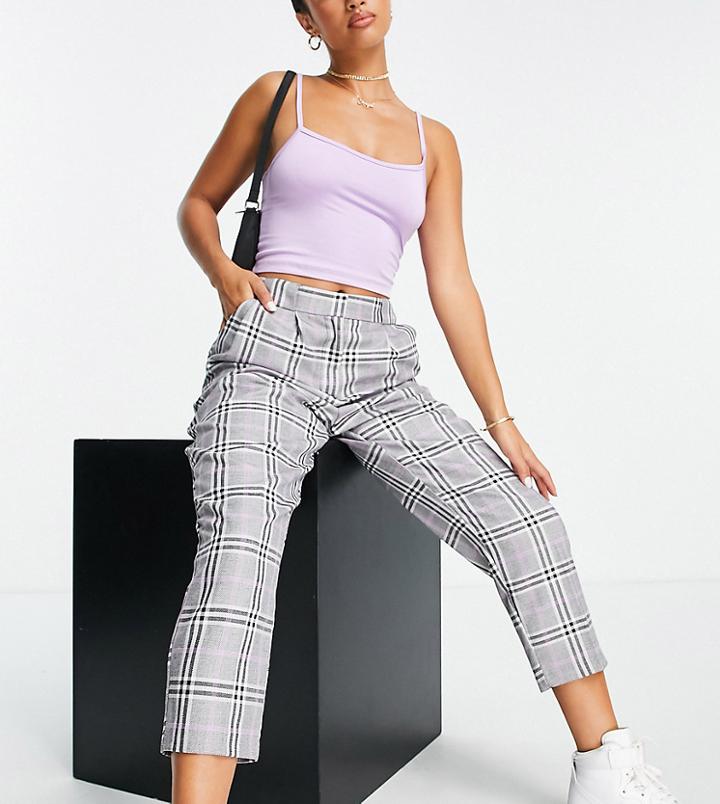 Asos Design Petite Smart Tapered Pant In Purple Pow Check-multi