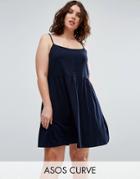 Asos Curve Cami Smock Dress With Button Placket - Navy