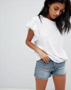 Allsaints Broderie Ruffle Sleeve T-shirt - White