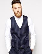 Asos Slim Fit Vest In Wide Stripe - Navy