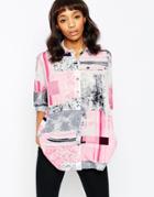 Asos Oversized Blouse In Contemporary Print - Multi