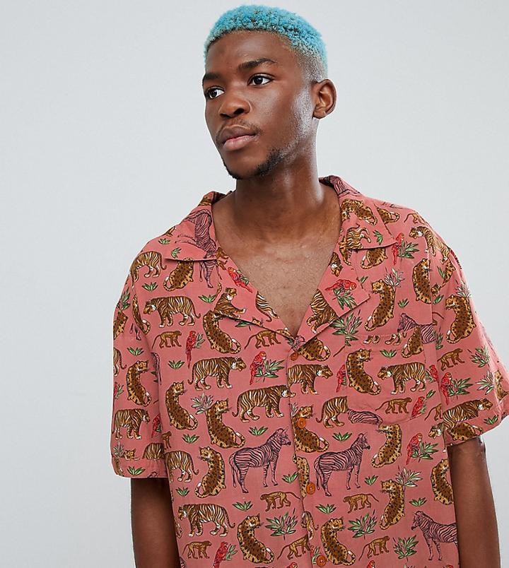 Sacred Hawk Revere Shirt In Animal Print Reg Fit - Pink