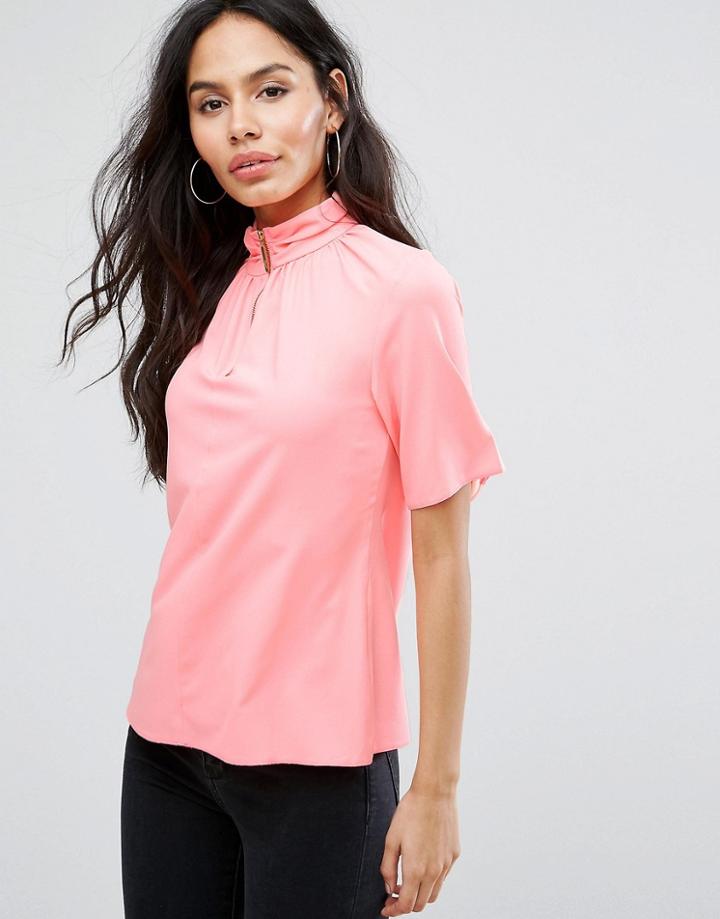 Closet London Short Sleeve High Neck Shirt - Pink