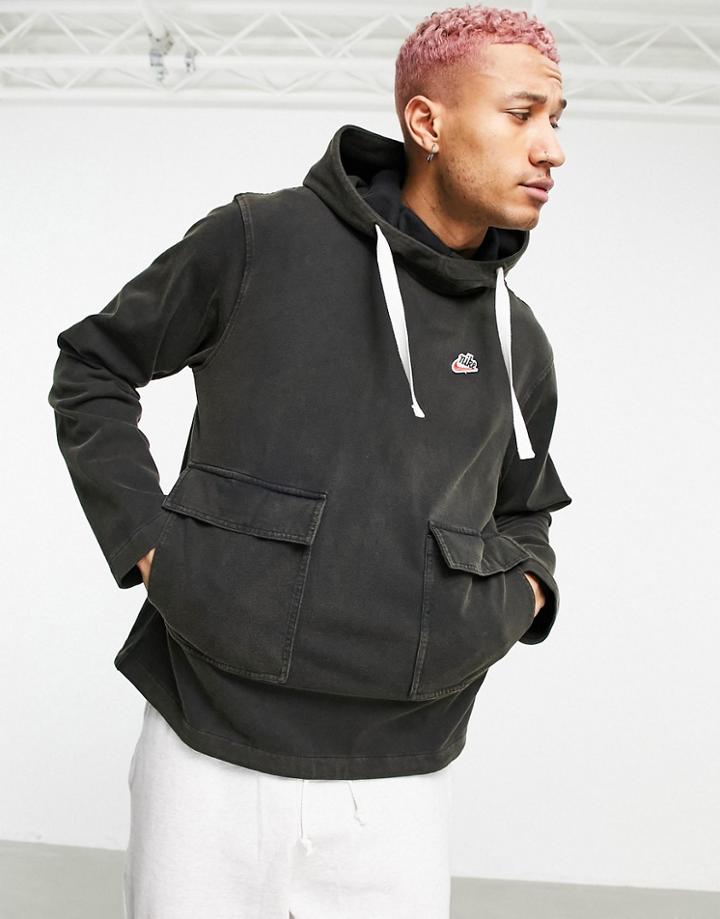 Nike Heritage Essentials Washed Woven Hoodie In Black
