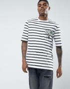 Asos Longline Stripe T-shirt With Applique - White