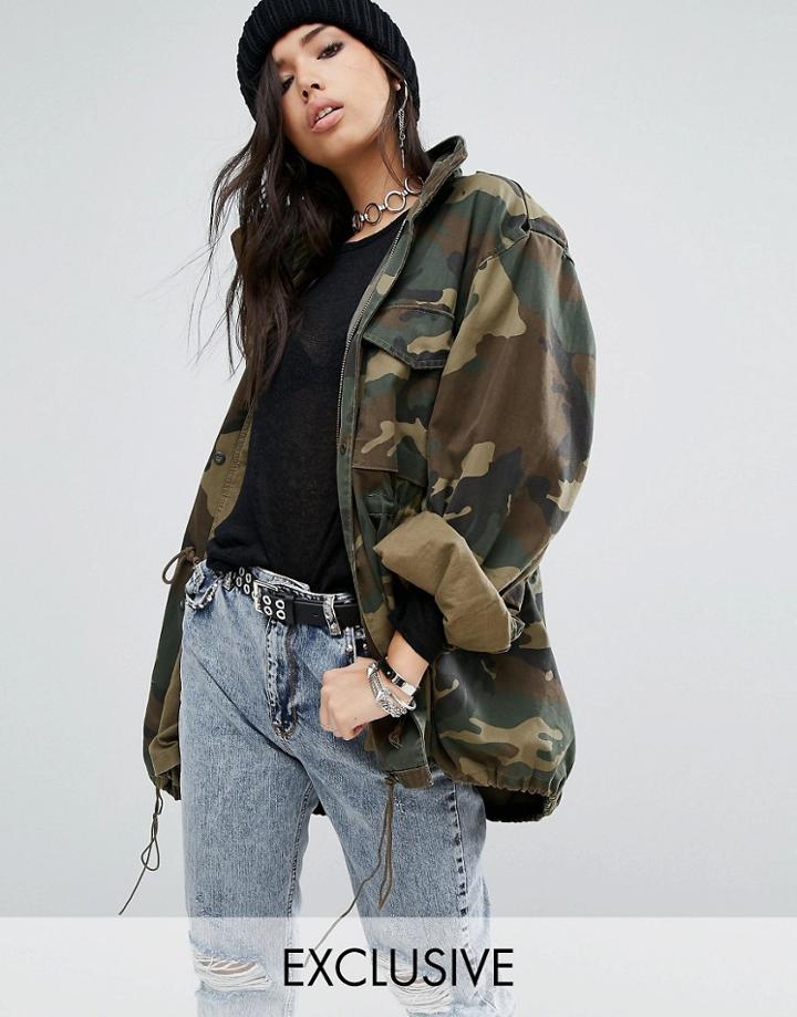 Milk It Vintage Military Jacket In Camo - Green