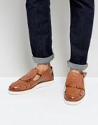 London Brogues Buckle Sandals In Tan - Tan
