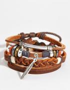 Asos Leather Bracelet Pack With Feather - Brown