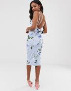 Asos Design Floral Tie Back Midi Dress-blue