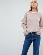 Brave Soul Tulip Sweater With Double Frill Sleeve - Pink