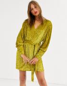Asos Edition Sequin Wrap Mini Dress - Yellow