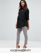 Asos Maternity Cigarette Pant In Grid Check - White