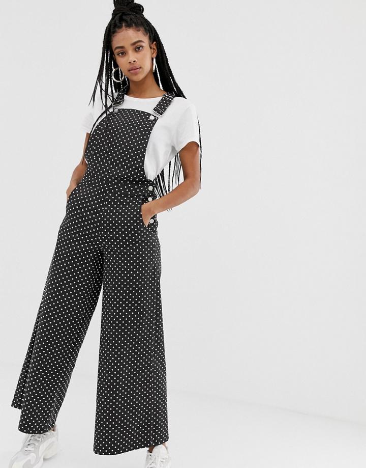 Daisy Street Relaxed Overalls In Polka Dot - Black