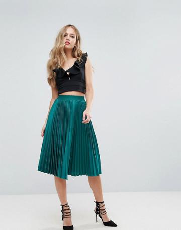 Outrageous Fortune Full Pleated Midi Skirt - Green