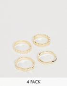 Asos Design Pack Of 4 Rings In Mixed Texture Designs In Gold Tone - Gold