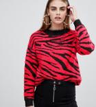 Bershka Zebra Print Sweater In Zebra Red-black