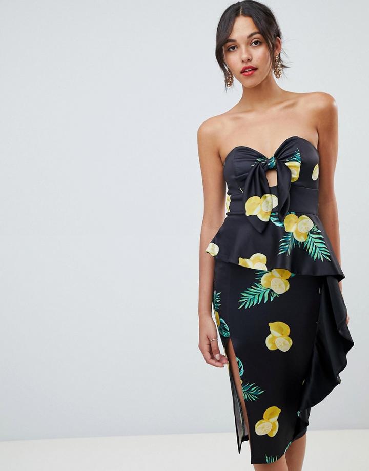 Asos Design Lemon Print Scuba Bandeau Bodycon Dress - Multi