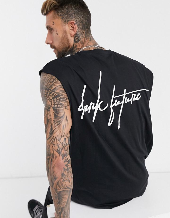 Asos Dark Future Tank In Black With Back Print Logo