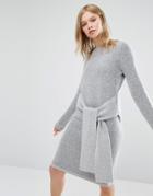 Native Youth Tie Front Knit Dress - Gray