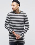 Asos Sheer Slub Longline Long Sleeve T-shirt With Stripe And Distress - Gray
