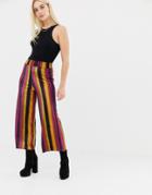 Asos Design Velvet Stripe Cropped Wide Leg-multi