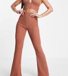 Asos Design Tall Matching Textured Flare Beach Pants In Mink-brown