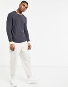 Asos Design Long Sleeve Waffle Band Collar T-shirt In Washed Black