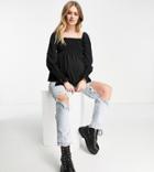 New Look Maternity Shirred Square Neck Top In Black