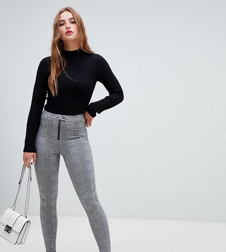 Stradivarius Check Legging In Gray-black
