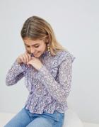 Prettylittlething Lace Frill Detail Top - Purple